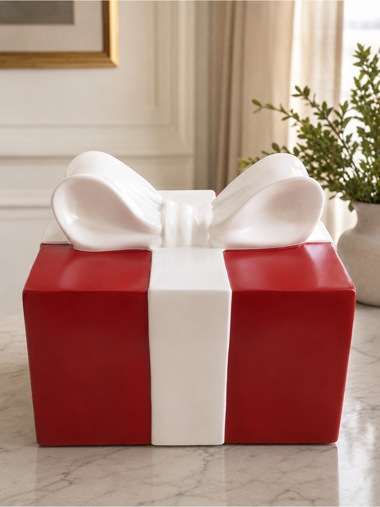 Other - Heavy Red & White Decorative Christmas Gift Box with Bow